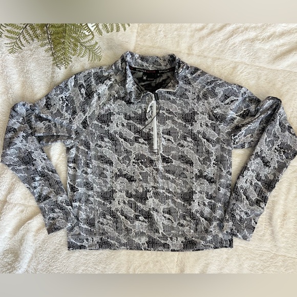 Spyder Active Women’s Quarter Zip Mock Neck White/Black/Grey Camo Pullover - Picture 1 of 5